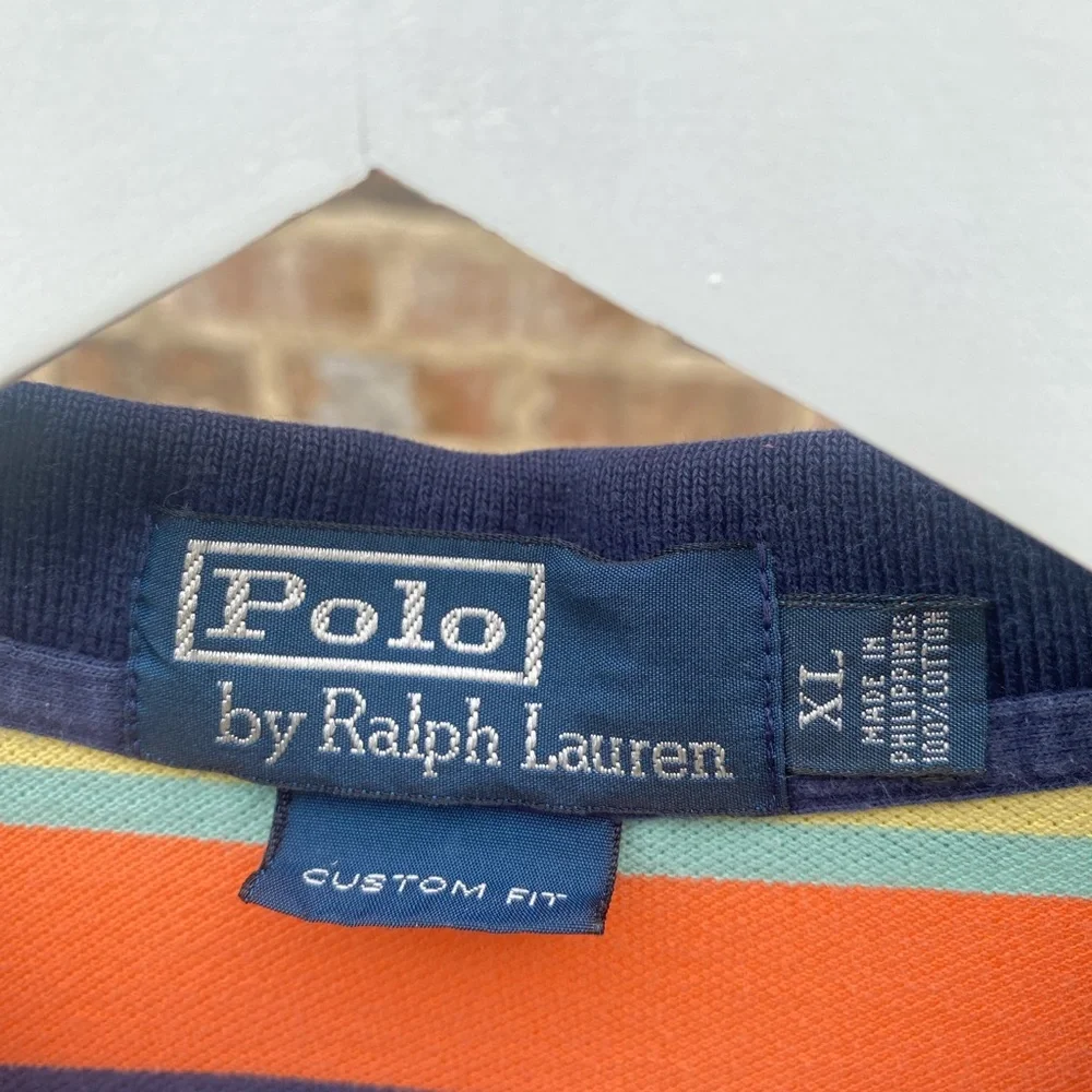 Polo Ralph Lauren Vintage 90s Orange Navy Polo Shirt Striped size XL Gameday